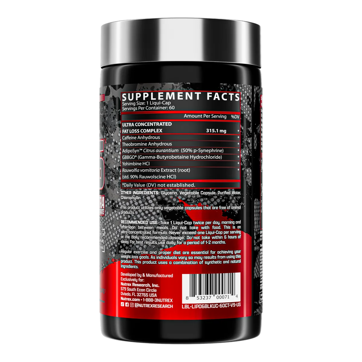 Nutrex Lipo-6 Black Ultra Concentrate 60 капсули таблица със съставки
