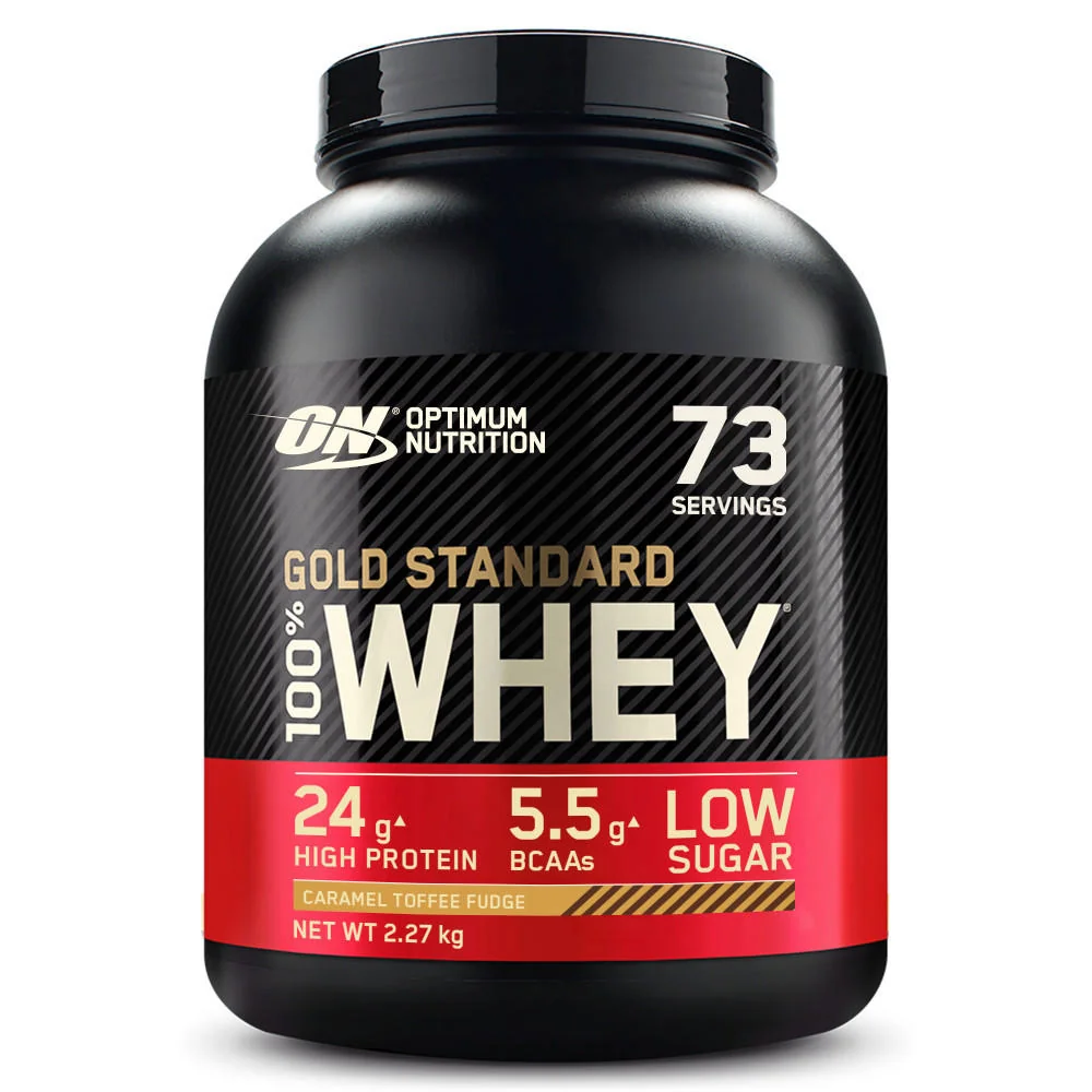Optimum Nutrition Whey Gold Standard 2.27kg опаковка карамелени тофита с фуджа