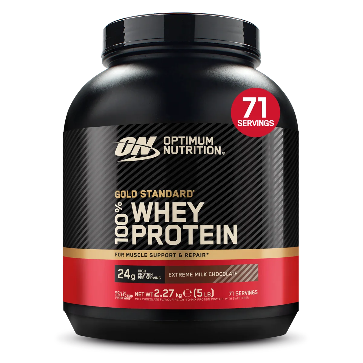 Optimum Nutrition Whey Gold Standard 2.27kg опаковка екстремен млечен шоколад