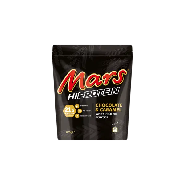 Mars Inc. Суроватъчен Протеин Mars Hi Protein Powder 875 грама, преден изглед на опаковката шоколад и карамел