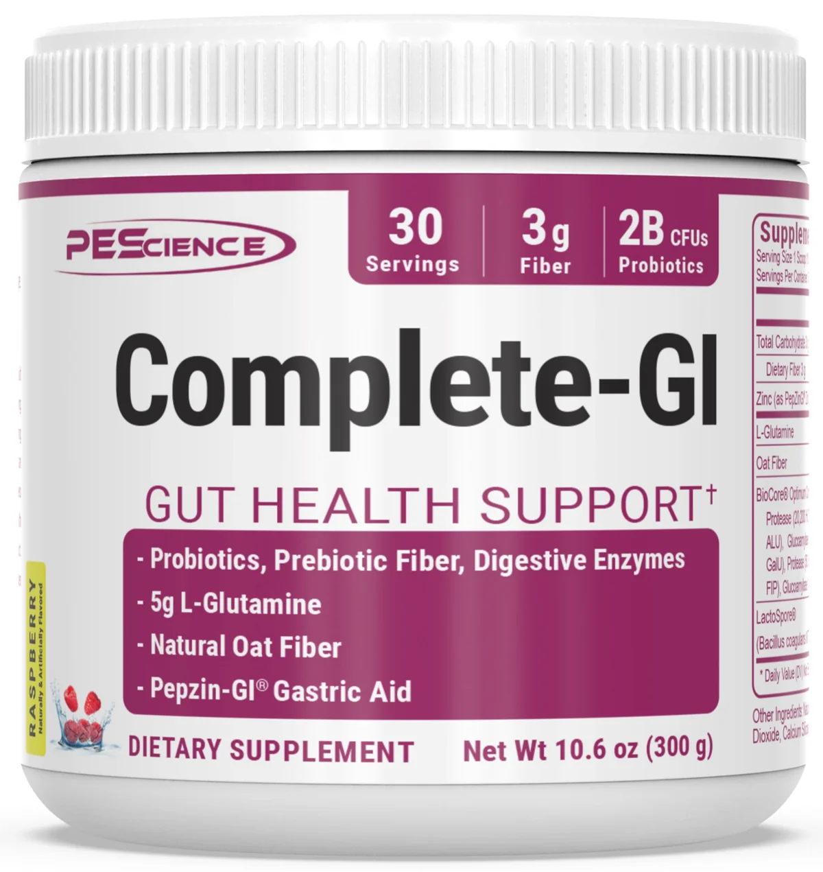 Опаковка PEScience Complete GI с вкус Малина, на бял фон