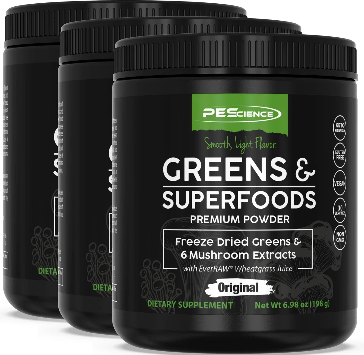 PEScience Greens Superfoods трите вкуса заедно