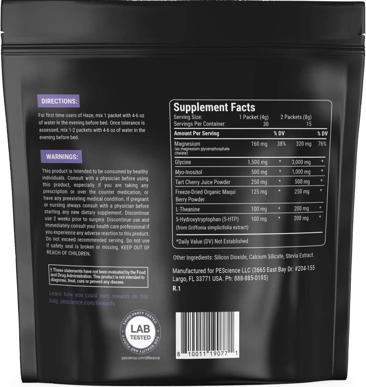 PEScience Haze Sleep Powder - Подробен изглед на етикета със съставките