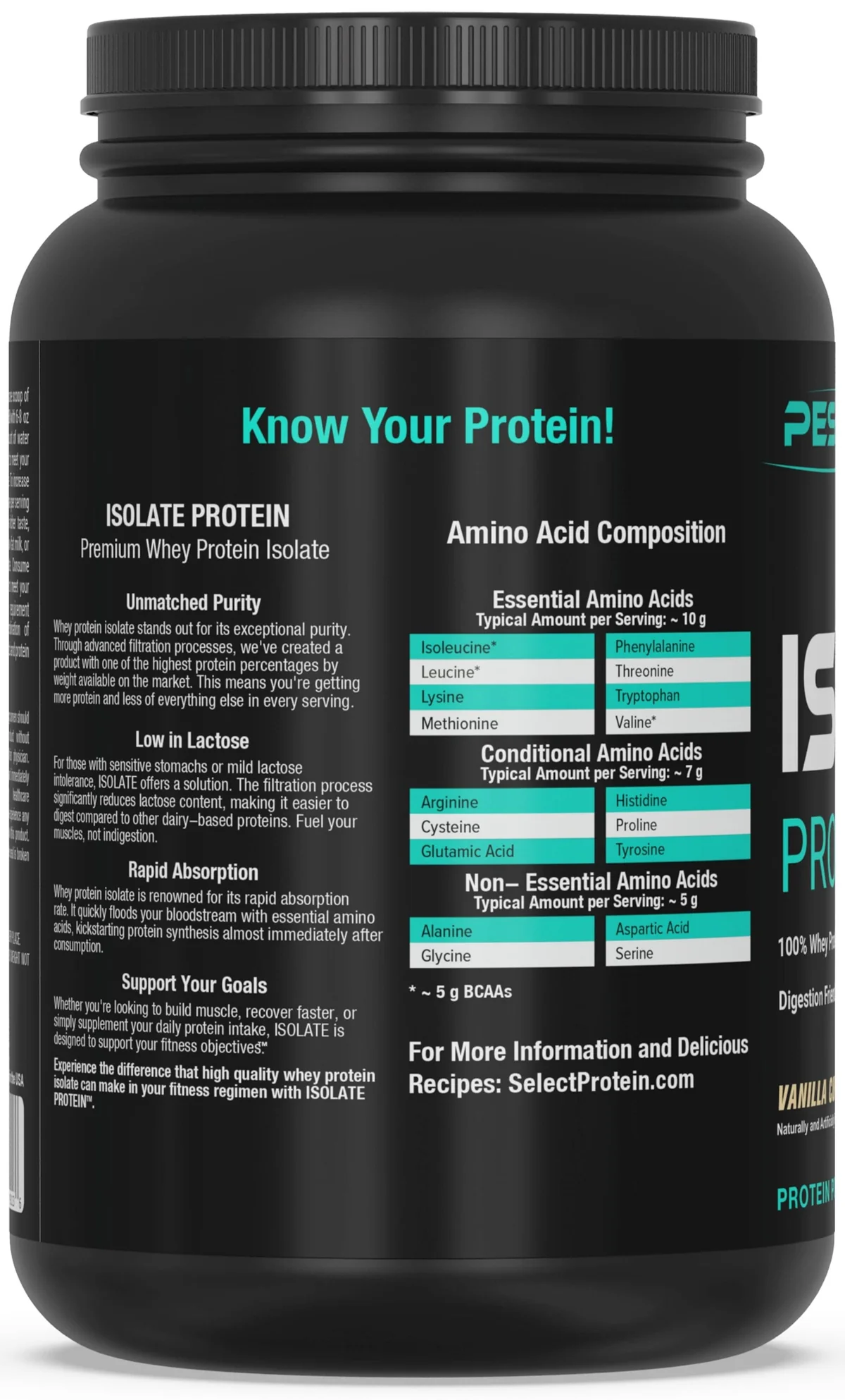 Детайлна снимка на PEScience Isolate Protein, подчертаваща качеството