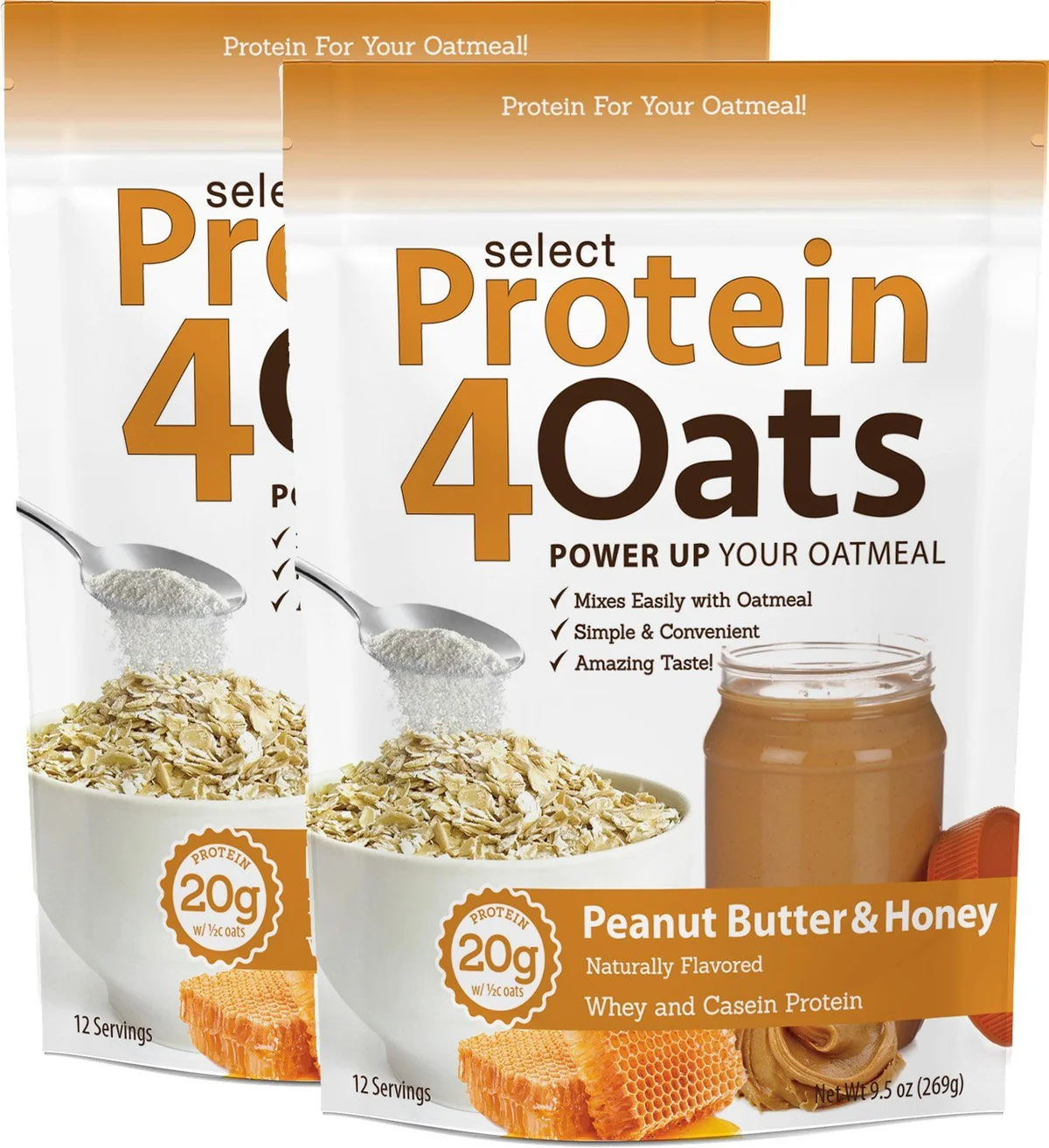 Всички четири вкуса на PEScience Protein4Oats, подредени един до друг