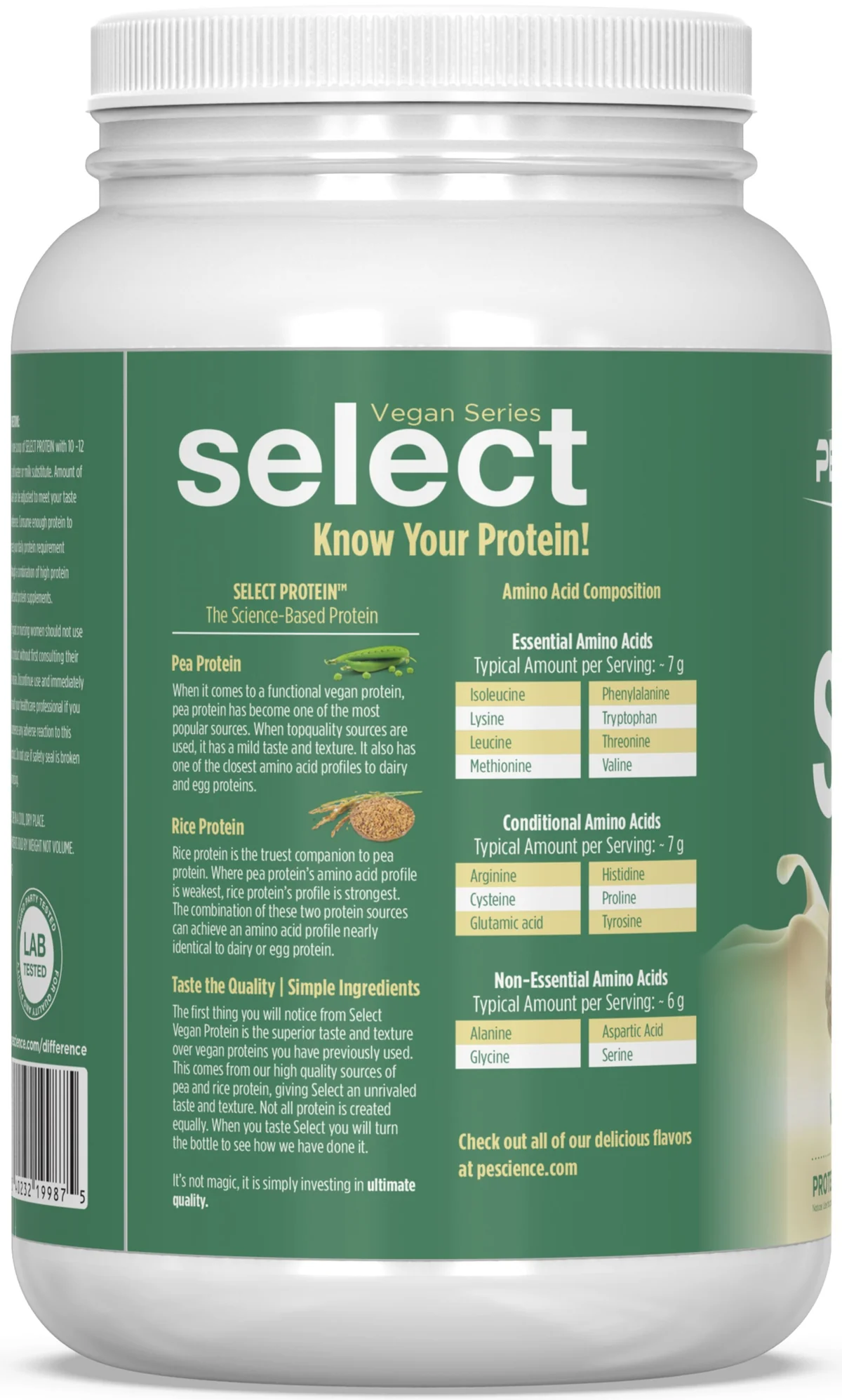 PEScience Select Protein Vegan Series (5 порции) - заден етикет с хранителни стойности