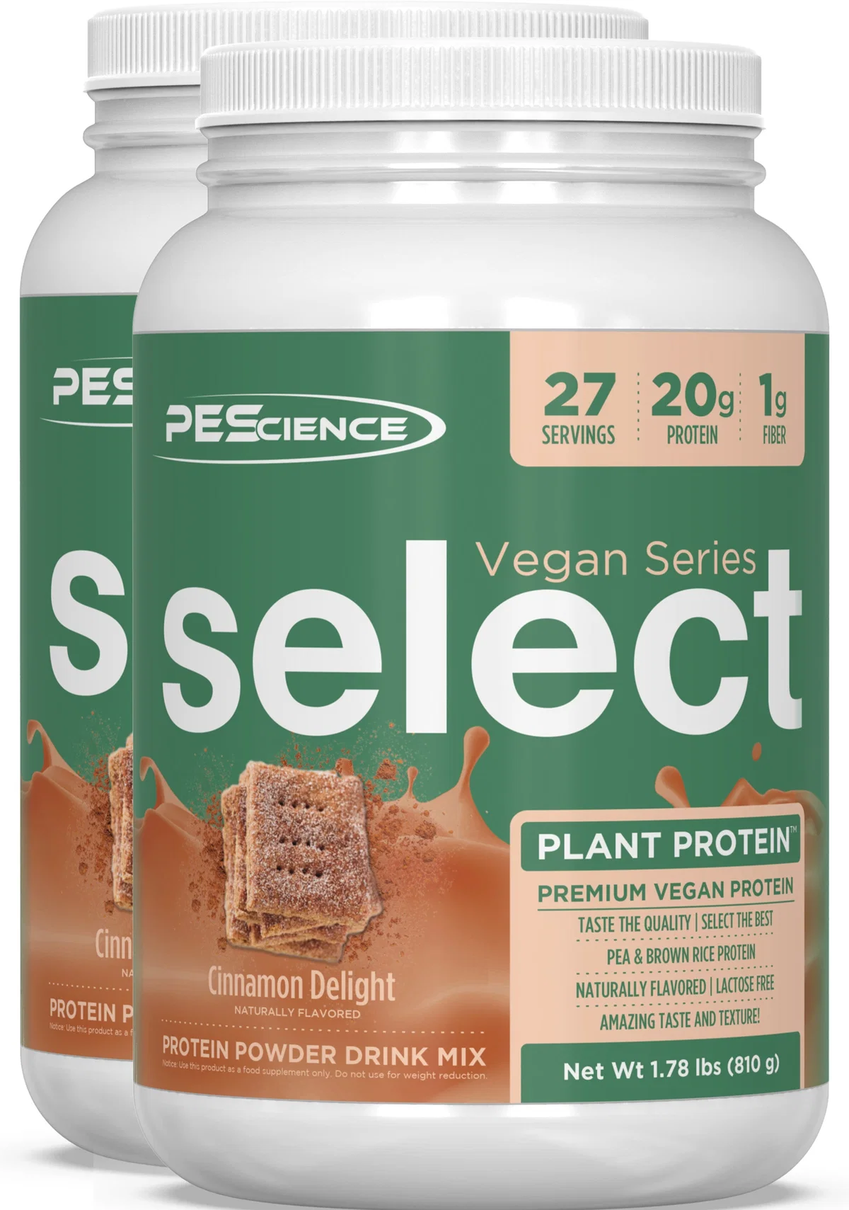 Близък план на текст от етикета на PEScience Select Protein Vegan Series, подчертаващ 'Vegan'