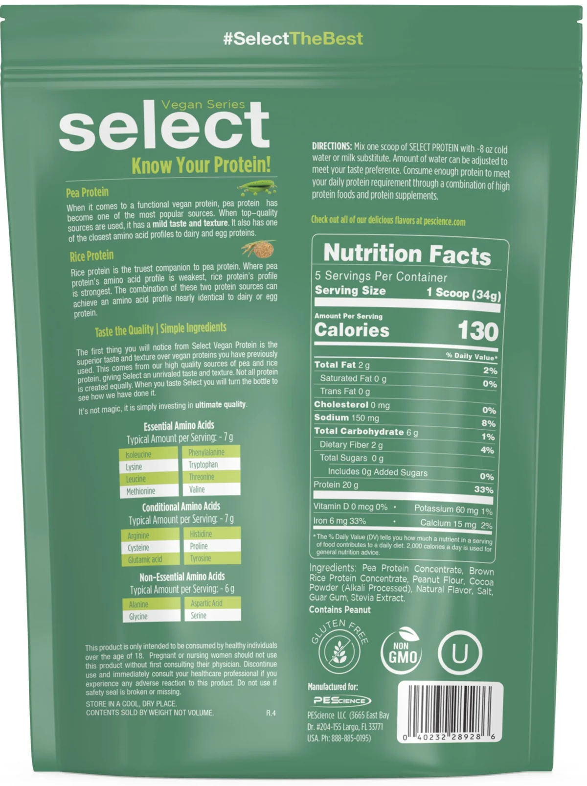 Групова снимка на всички пет вкуса протеин PEScience Select Vegan, подредени