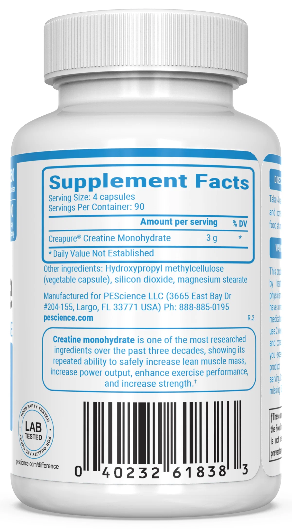 PEScience TruCreatine+ Капсули – опаковка с акцент върху Creapure® логото