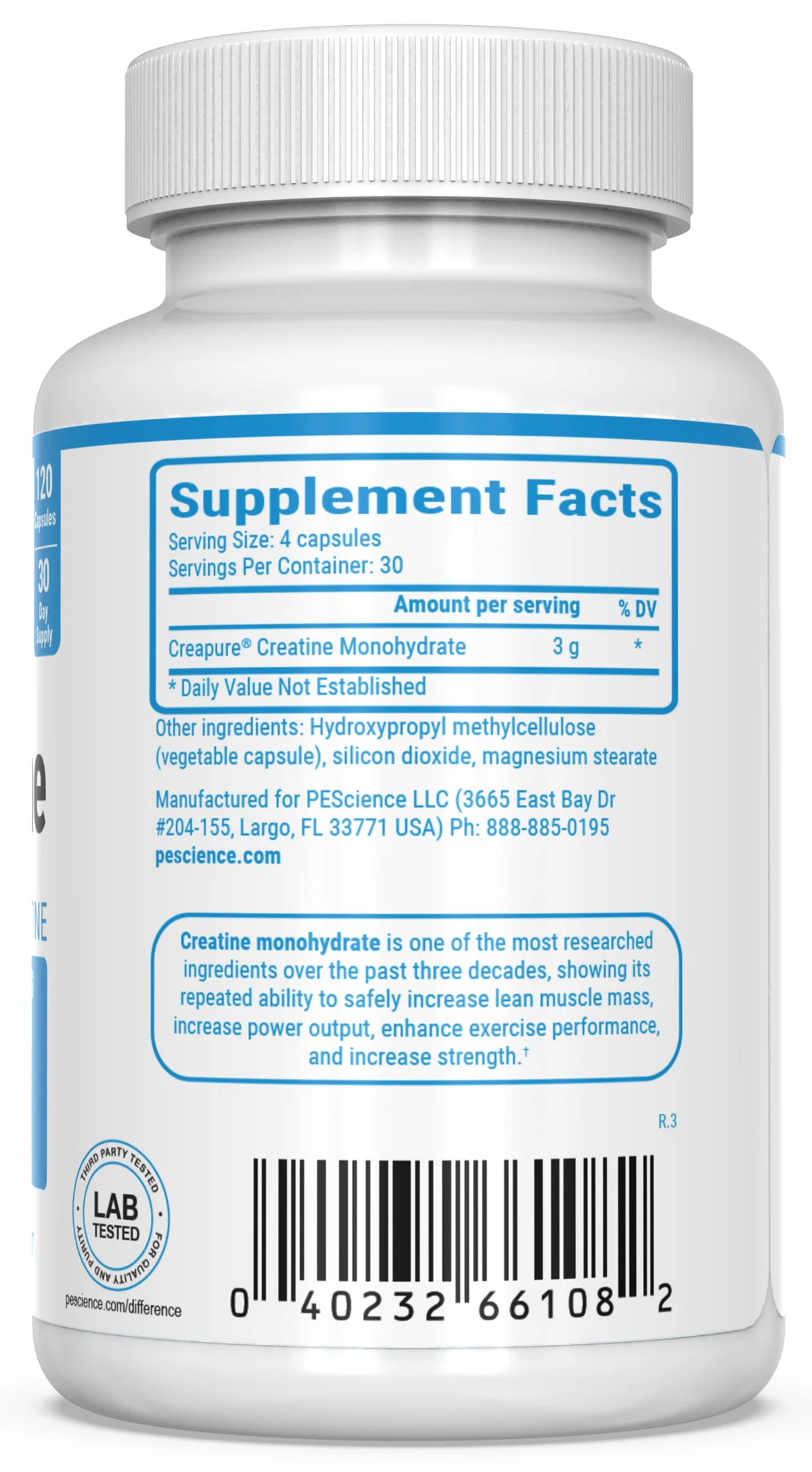 Близък план на капсулите PEScience TruCreatine+ с логото Creapure®