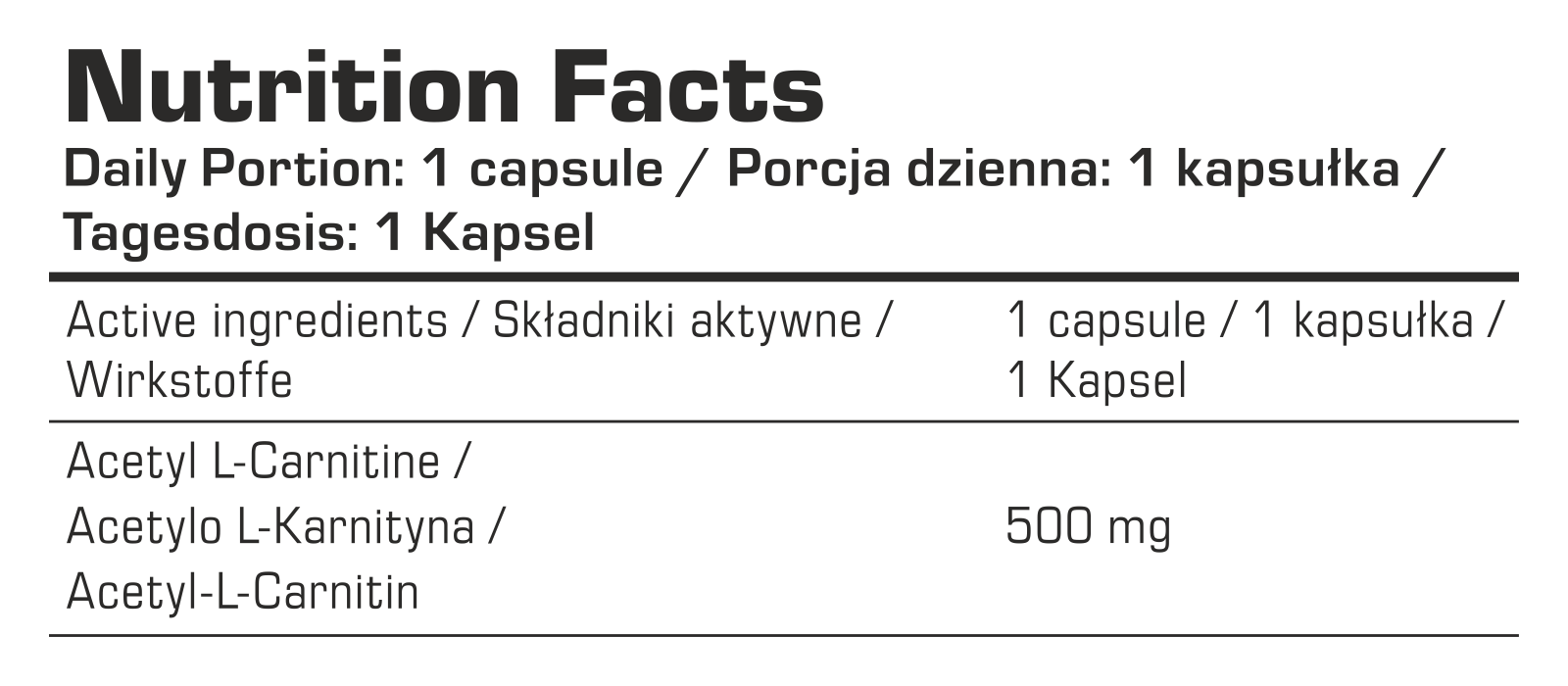 7Nutrition - ALCAR - 90 vege caps хранителна таблица
