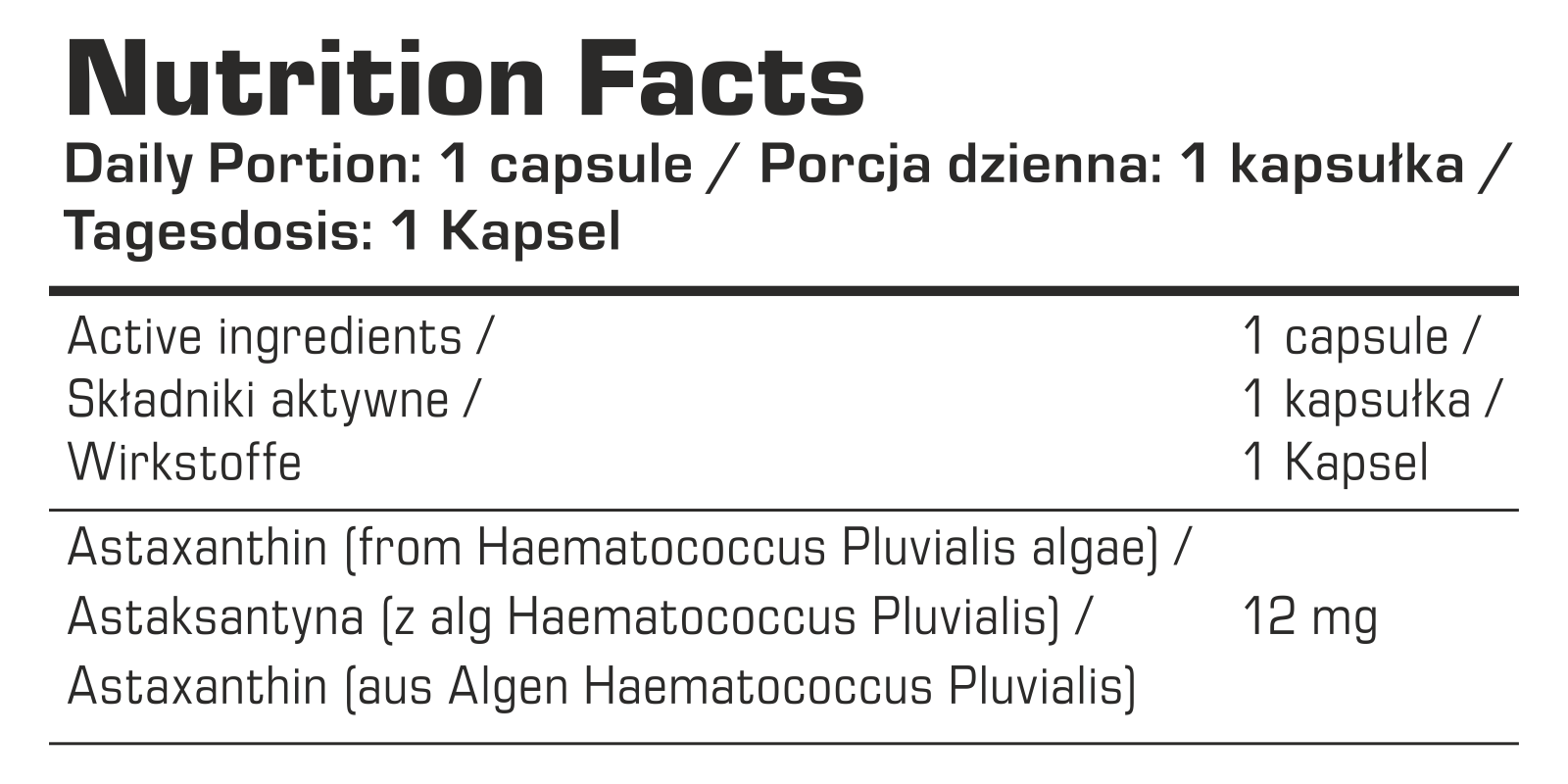 7Nutrition - ASTAXANTHIN - 60 softgels хранителна информация