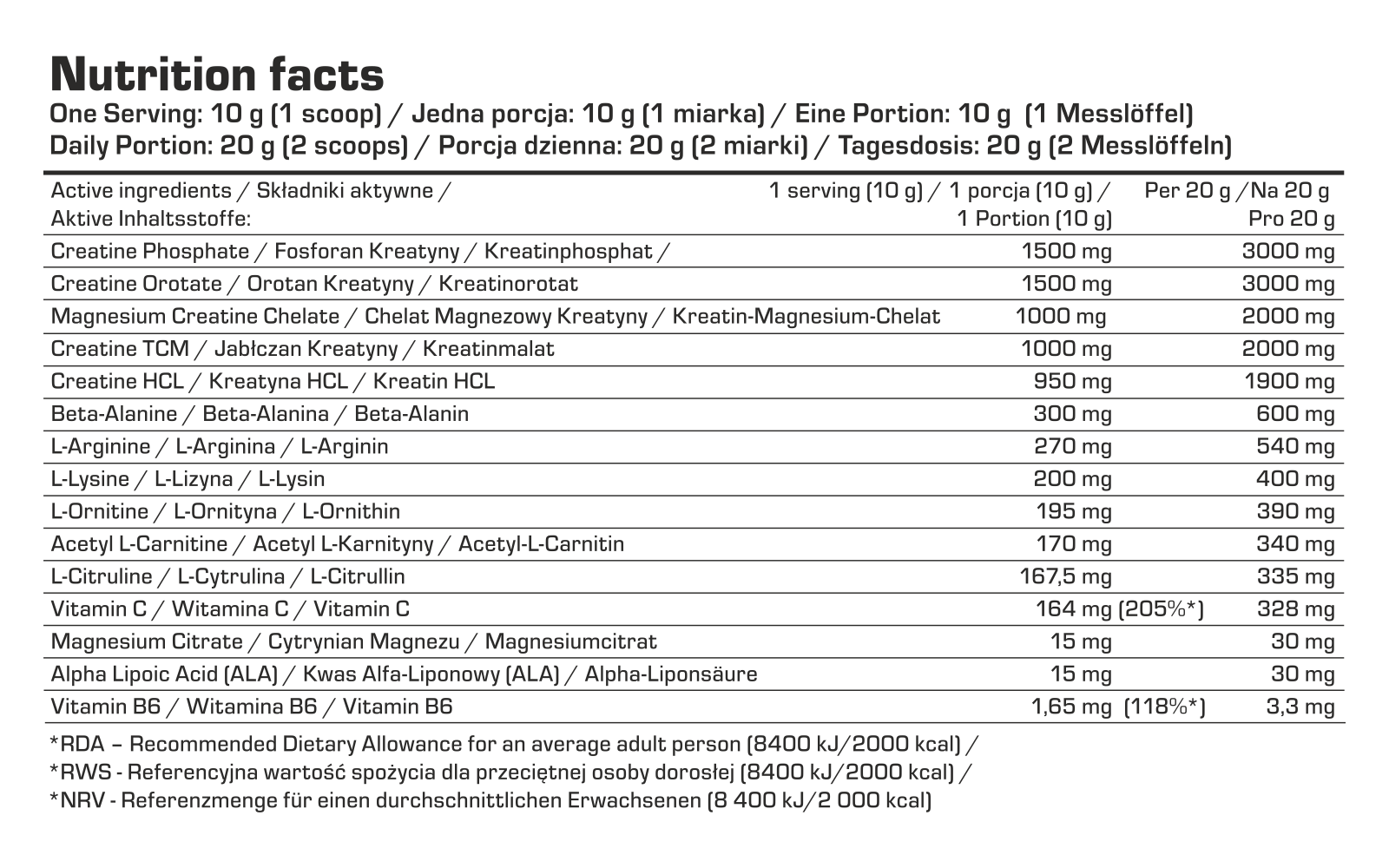 7Nutrition - BB Volumizer 500g детайли на хранителната таблица