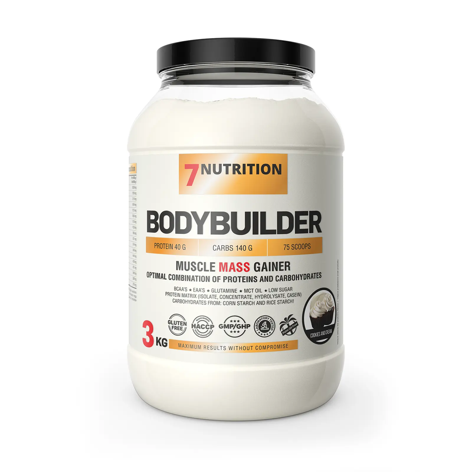 7Nutrition - BODYBUILDER 3 kg преден изглед на опаковка с вкус Cookies and Cream