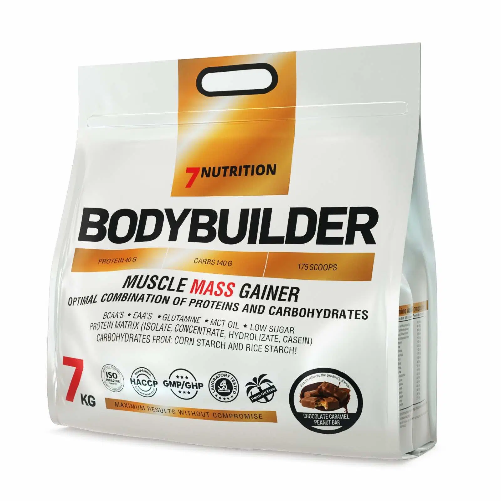 7Nutrition - BODYBUILDER 7 kg преден изглед на опаковката с шоколадов карамелен фъстъчен вкус
