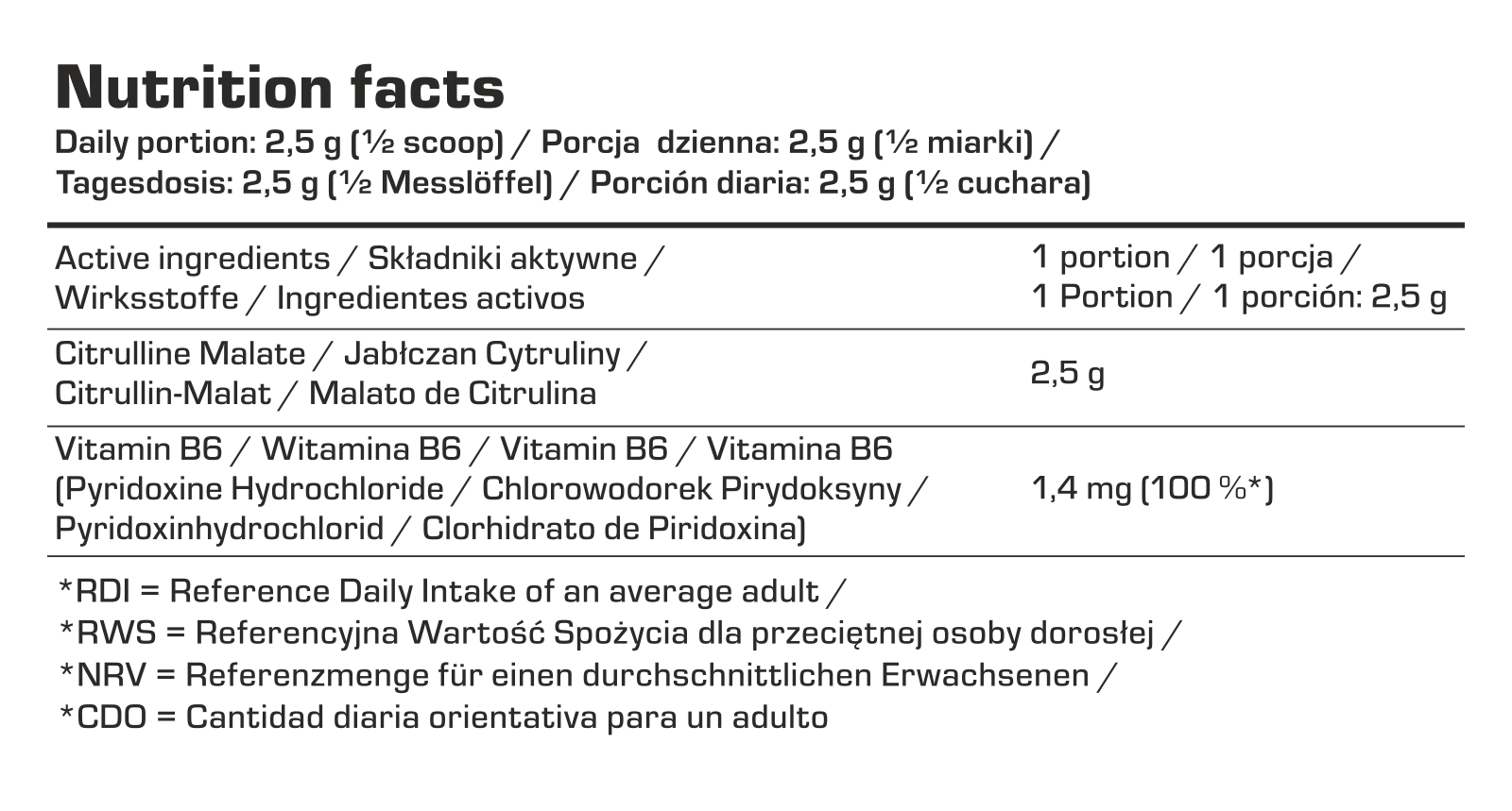 7Nutrition - Citrulline Malate 250g хранителна таблица
