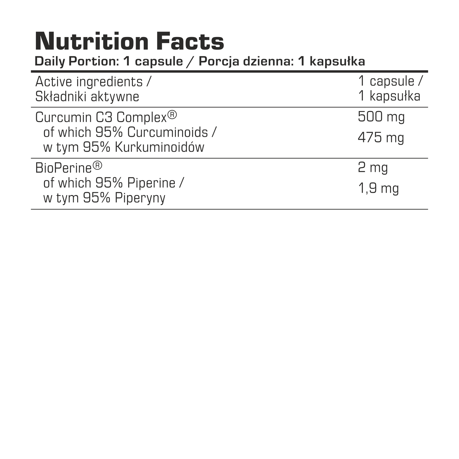 7Nutrition - Curcumin C3 60 vege caps, детайл на хранителните факти