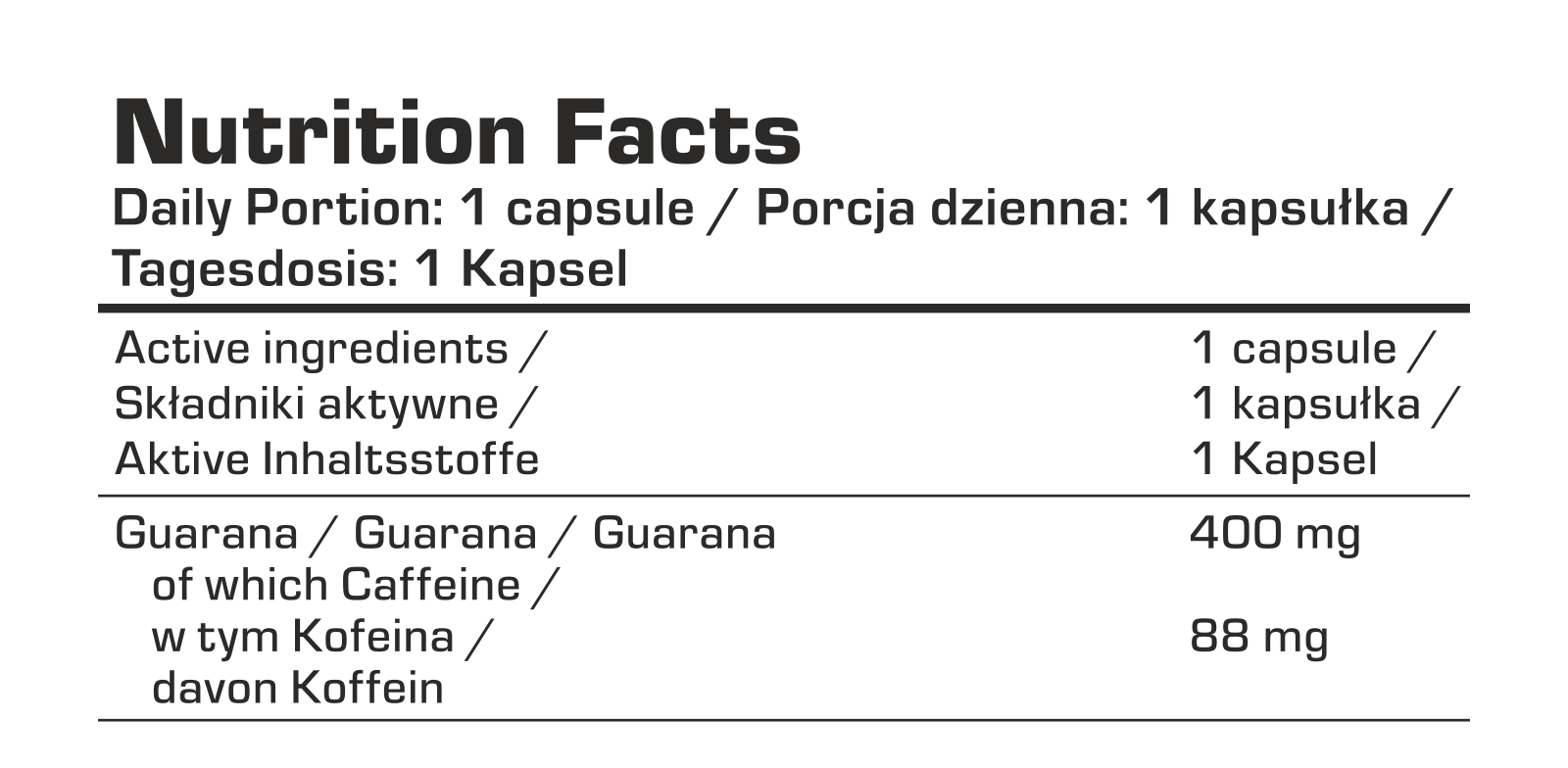 7Nutrition - GUARANA 60 CAPS, хранителна информация