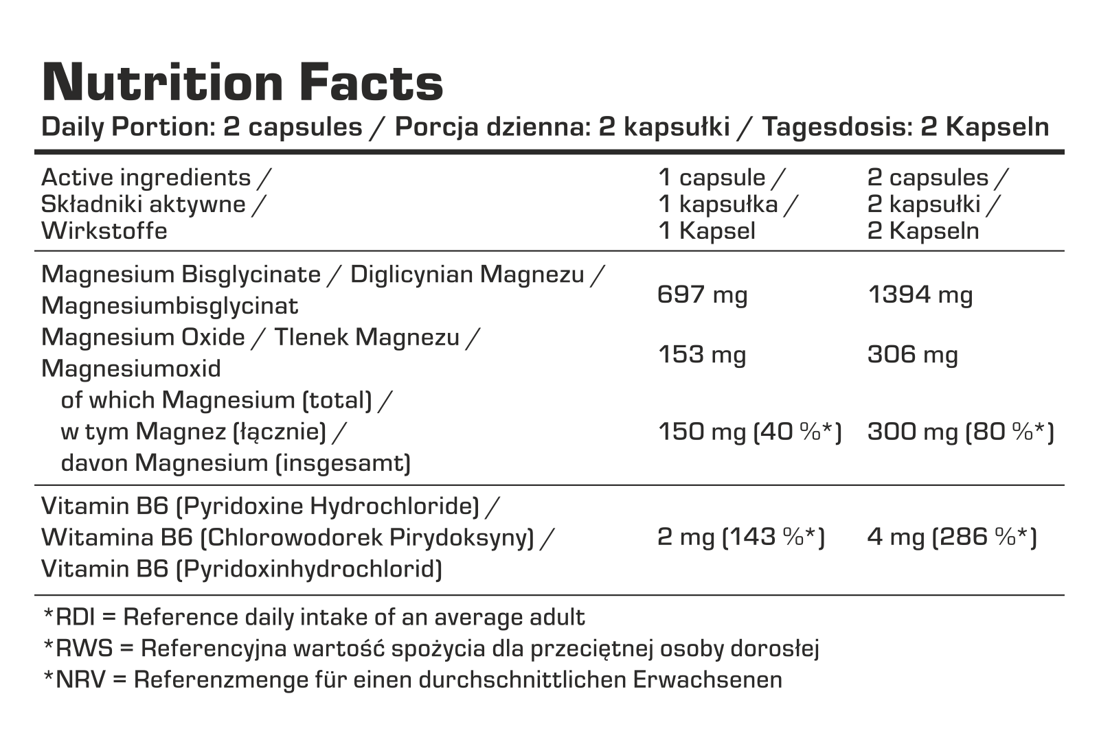 7Nutrition - Magnesium Bisglycinate - 120 vege caps хранителна таблица