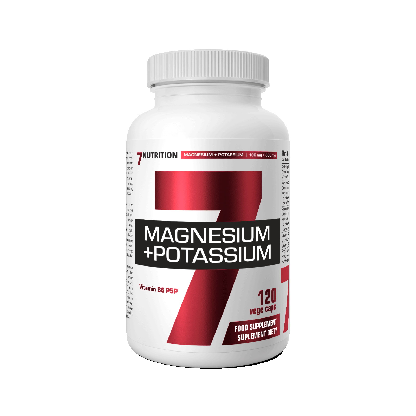 7Nutrition - MAGNESIUM + POTASSIUM - 120 vege caps заден етикет