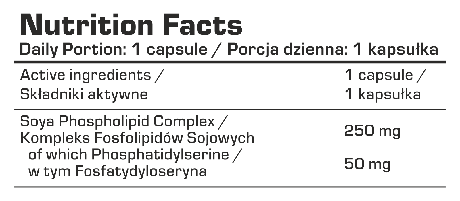 7Nutrition - PHOSPHATIDYL SERINE 250MG - 100 VEGE CAPS хранителна таблица