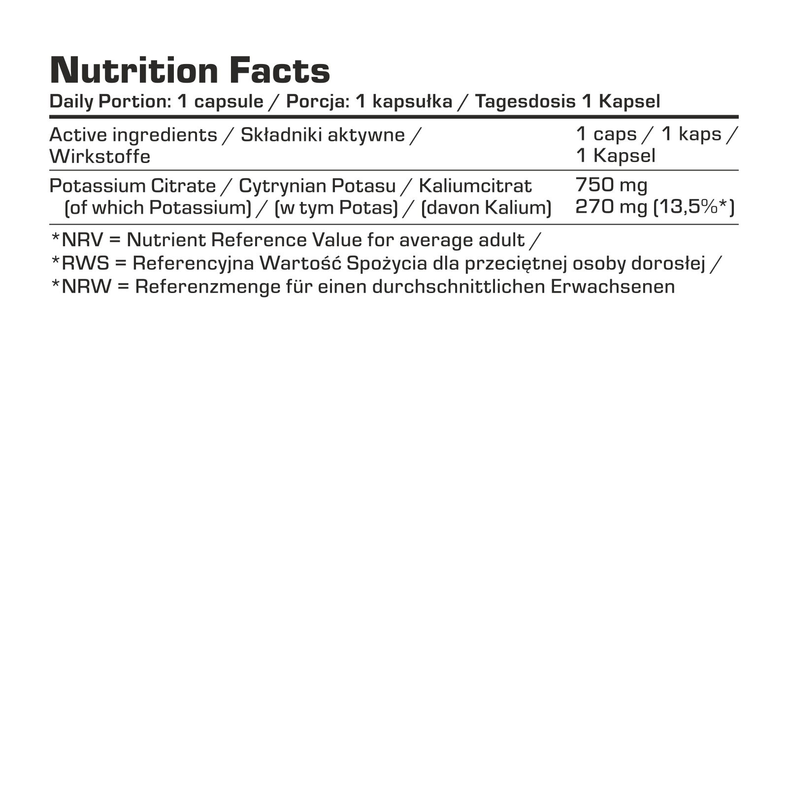 7Nutrition - Potassium Citrate 120 vege caps детайлен етикет