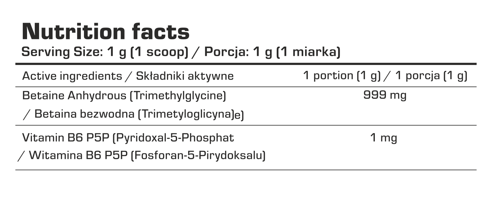 7Nutrition - TMG 250g хранителни факти