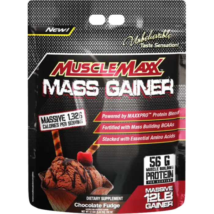 AllMax - Muscle Maxx Gainer / 5450gr. преден изглед на опаковката с шоколадов десерт