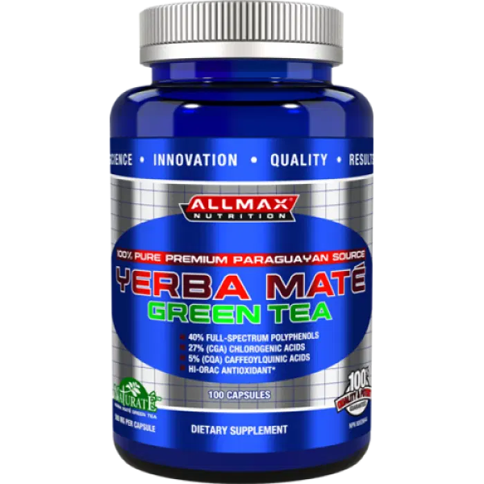 AllMax Nutrition AllMax - Yerba Mate Green Tea / 100 Caps. бутилка преден изглед