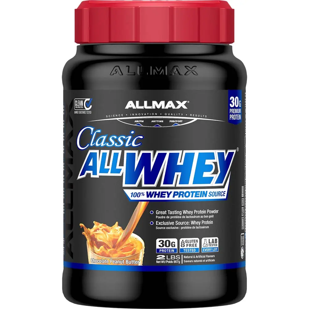 AllMax Nutrition AllMax - All Whey / 2lb Chocolate Peanut Butter преден изглед на опаковката
