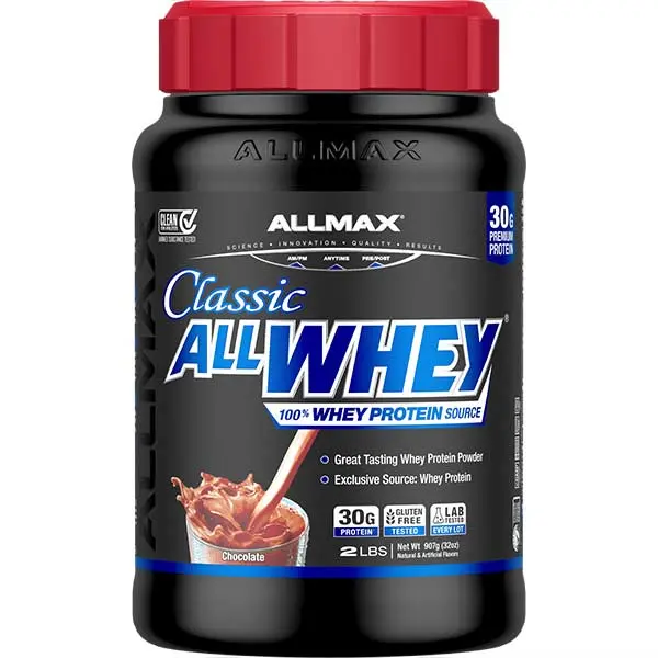 AllMax Nutrition AllMax - All Whey / 2lb Chocolate преден изглед на опаковката