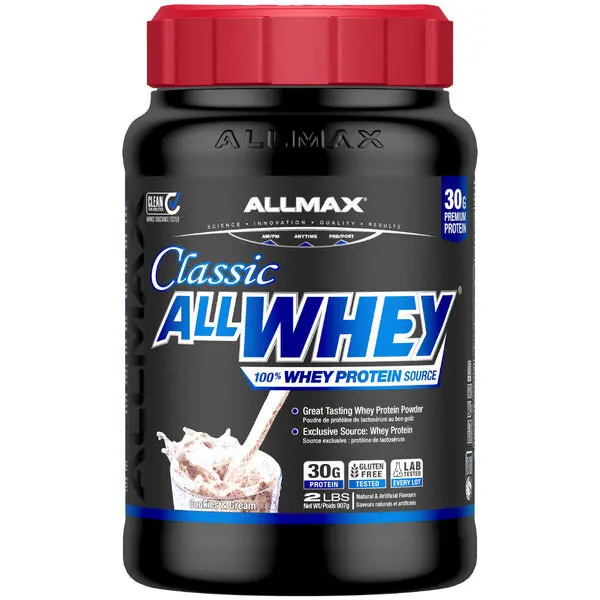 AllMax Nutrition AllMax - All Whey / 2lb Cookies & Cream преден изглед на опаковката