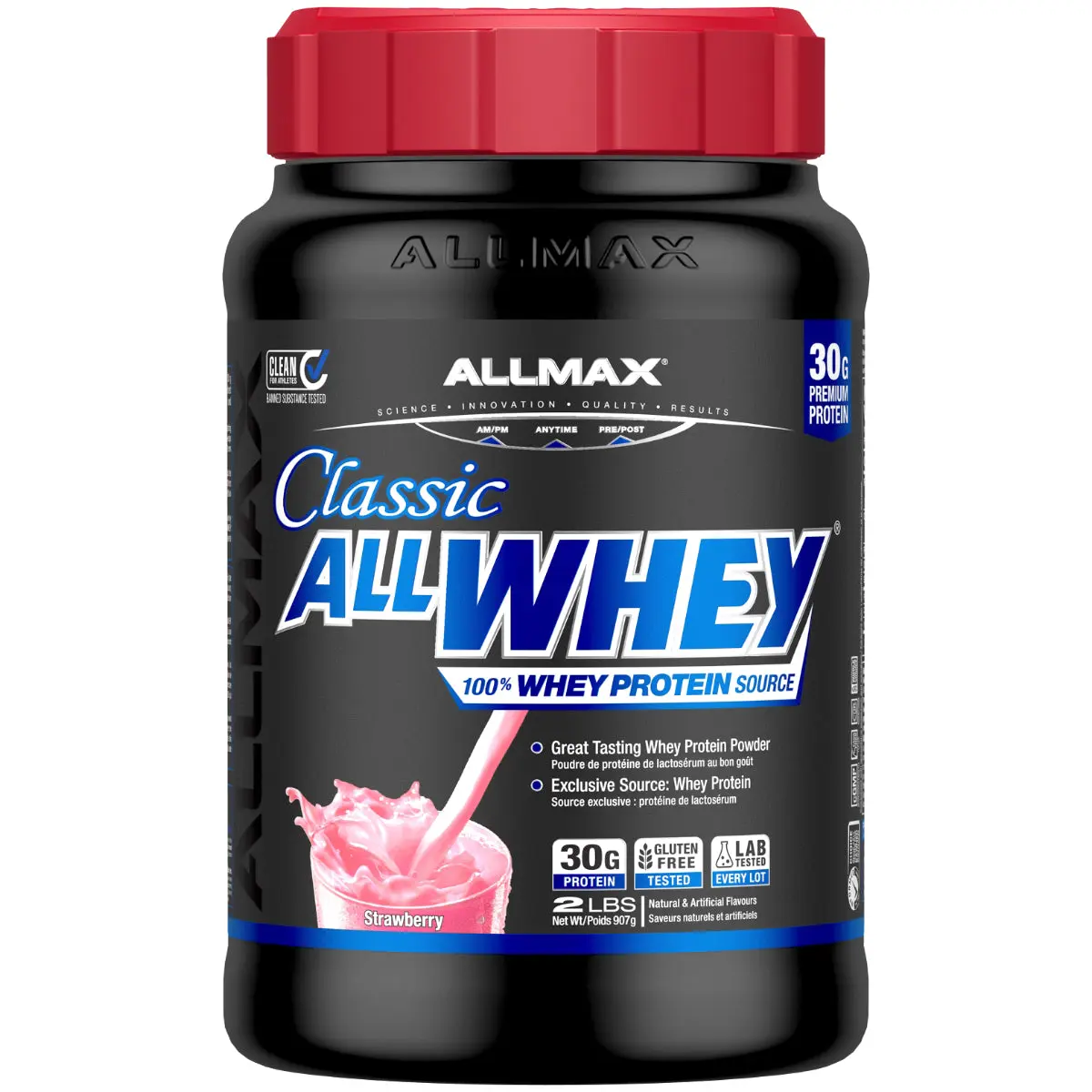 AllMax Nutrition AllMax - All Whey / 2lb Strawberry преден изглед на опаковката