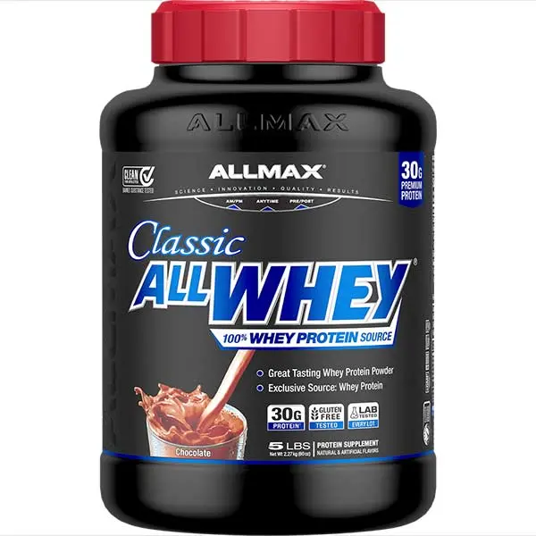 AllMax Nutrition AllMax - All Whey / 5lb шоколад преден изглед на опаковката