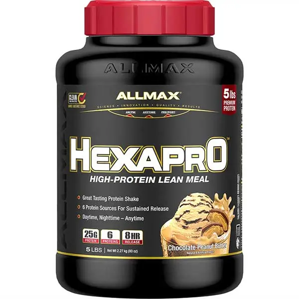 AllMax Nutrition AllMax - HexaPro / 5lb. преден изглед на опаковката Chocolate Peanut Butter
