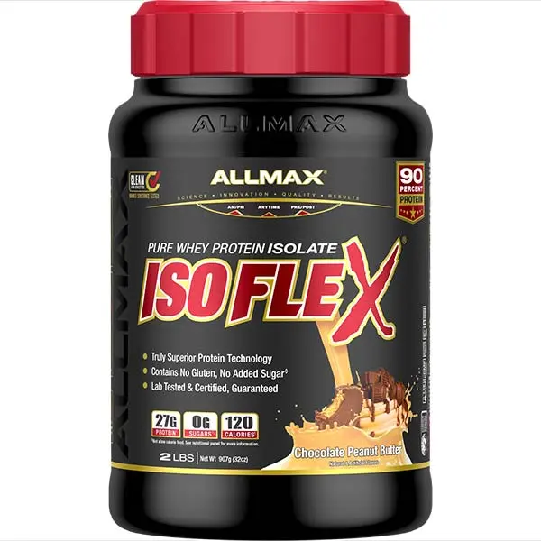 AllMax Nutrition AllMax - IsoFlex / 2lb. аромат Шоколадово фъстъчено масло, преден изглед на опаковката