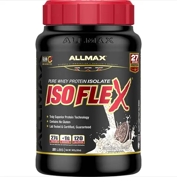 AllMax Nutrition AllMax - IsoFlex / 2lb. аромат Бисквитки и сметана, преден изглед на опаковката