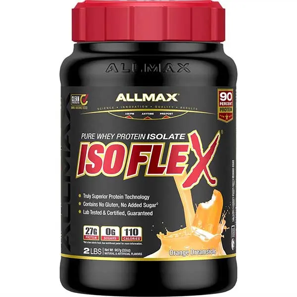 AllMax Nutrition AllMax - IsoFlex / 2lb. аромат Портокалов крем, преден изглед на опаковката