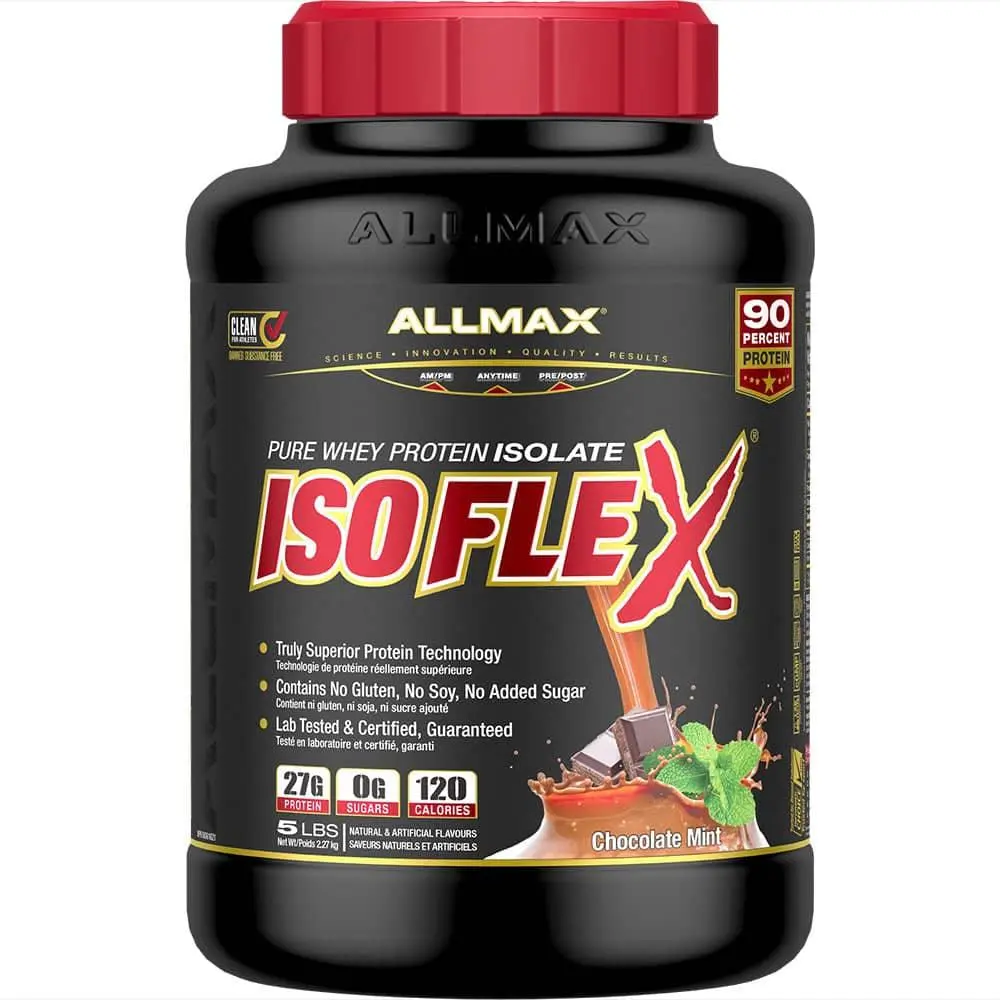 AllMax Nutrition AllMax - IsoFlex / 5lb. протеин с вкус шоколад и мента, преден изглед