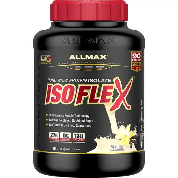 AllMax Nutrition AllMax - IsoFlex / 5lb. протеин с вкус ванилия, преден изглед