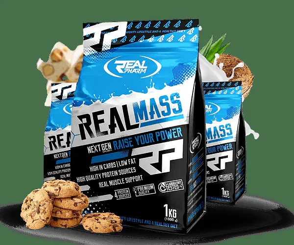 Real Mass Real Pharm 1000 грама преден изглед на опаковка със съставки