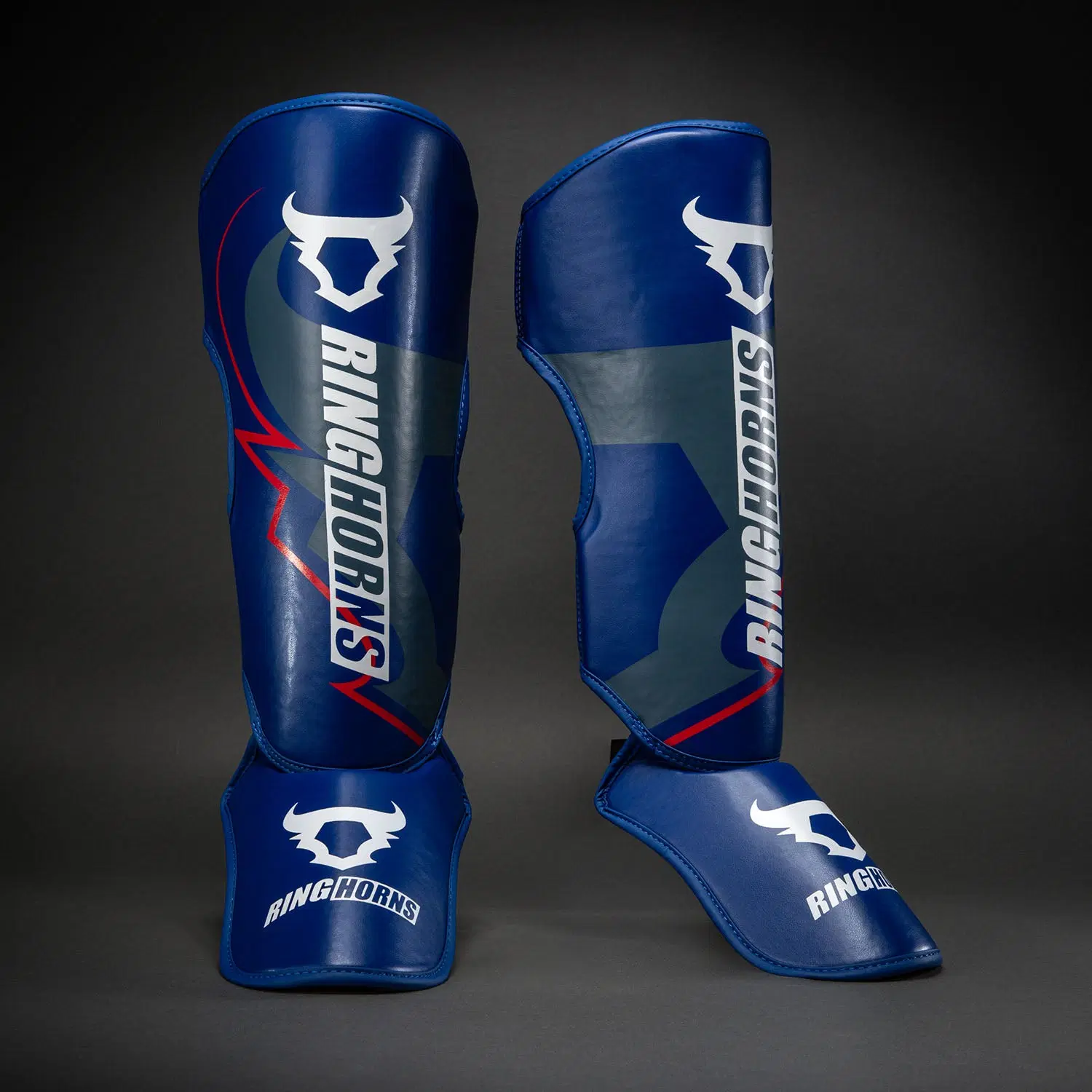 Ringhorns Charger by Venum Shin Guards - Navy Blue/Red