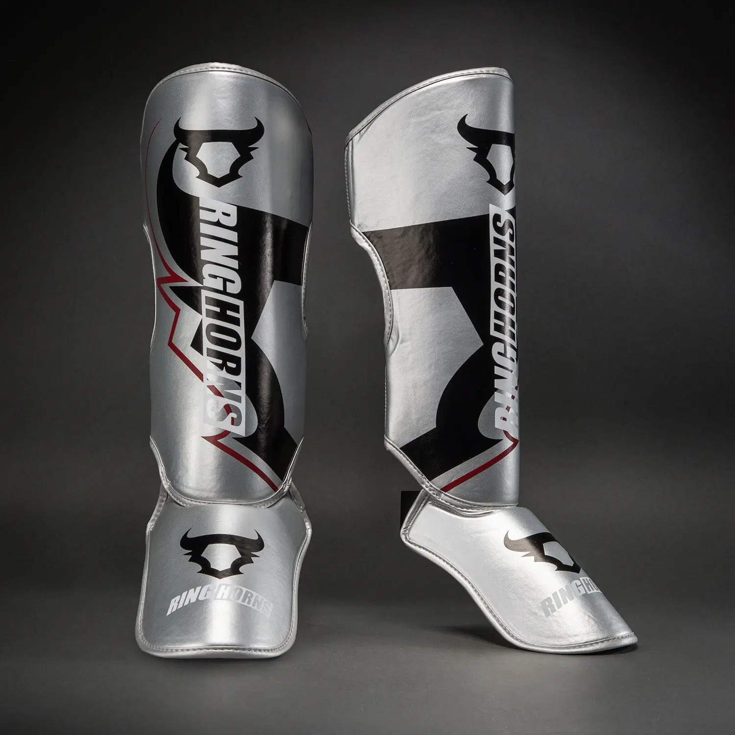 Ringhorns Charger by Venum Shin Guards - Silver/Black