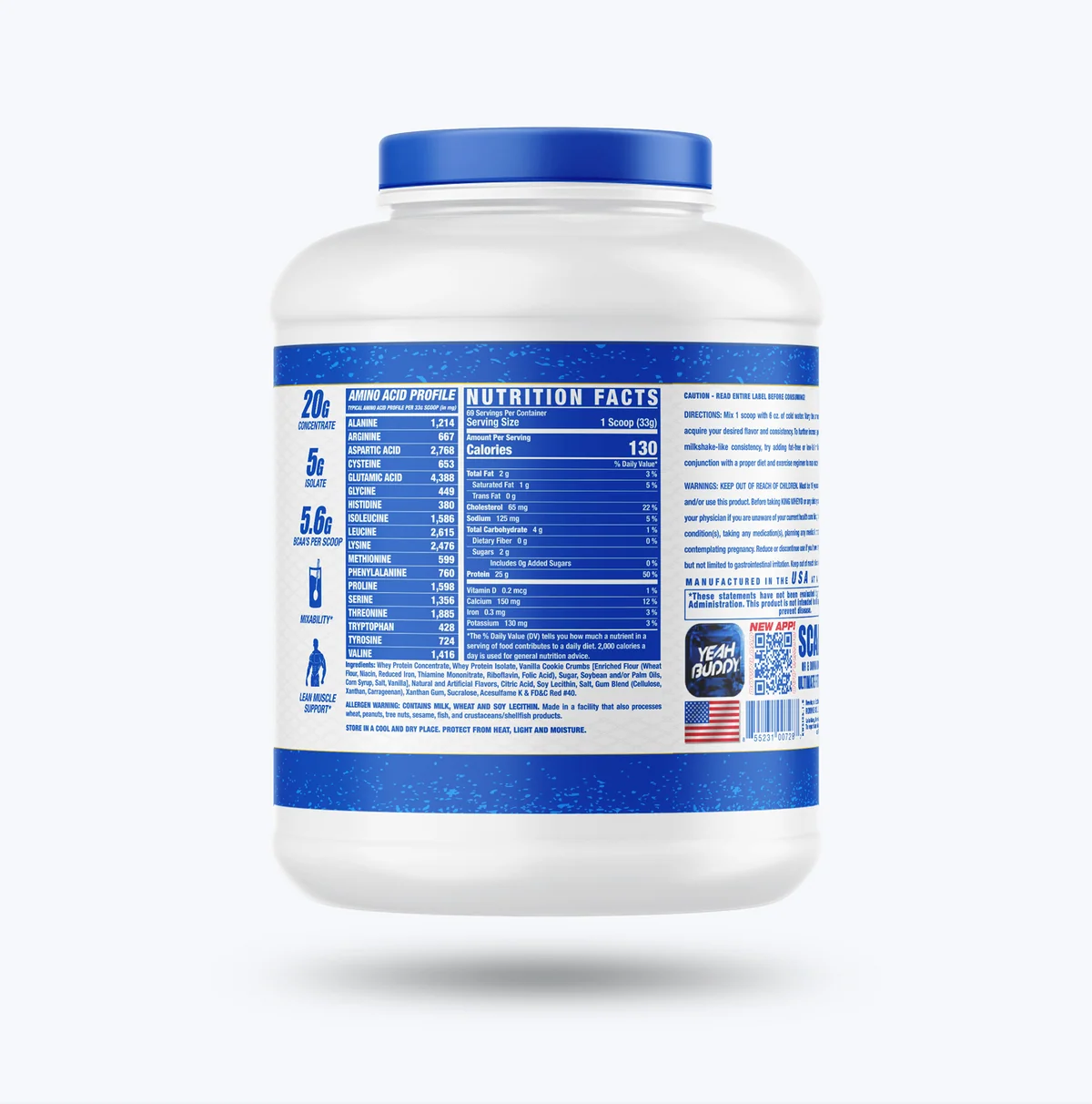 Близка снимка на етикета на Ronnie Coleman King Whey 5lbs, показваща марката и вкуса Chocolate Brownie