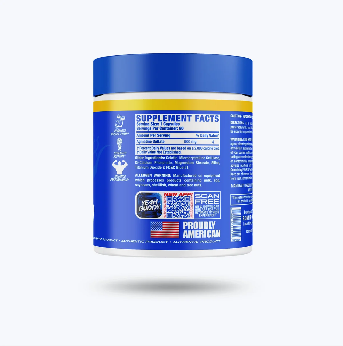 Опаковка Ronnie Coleman Pump XS 60 капсули отзад с информация