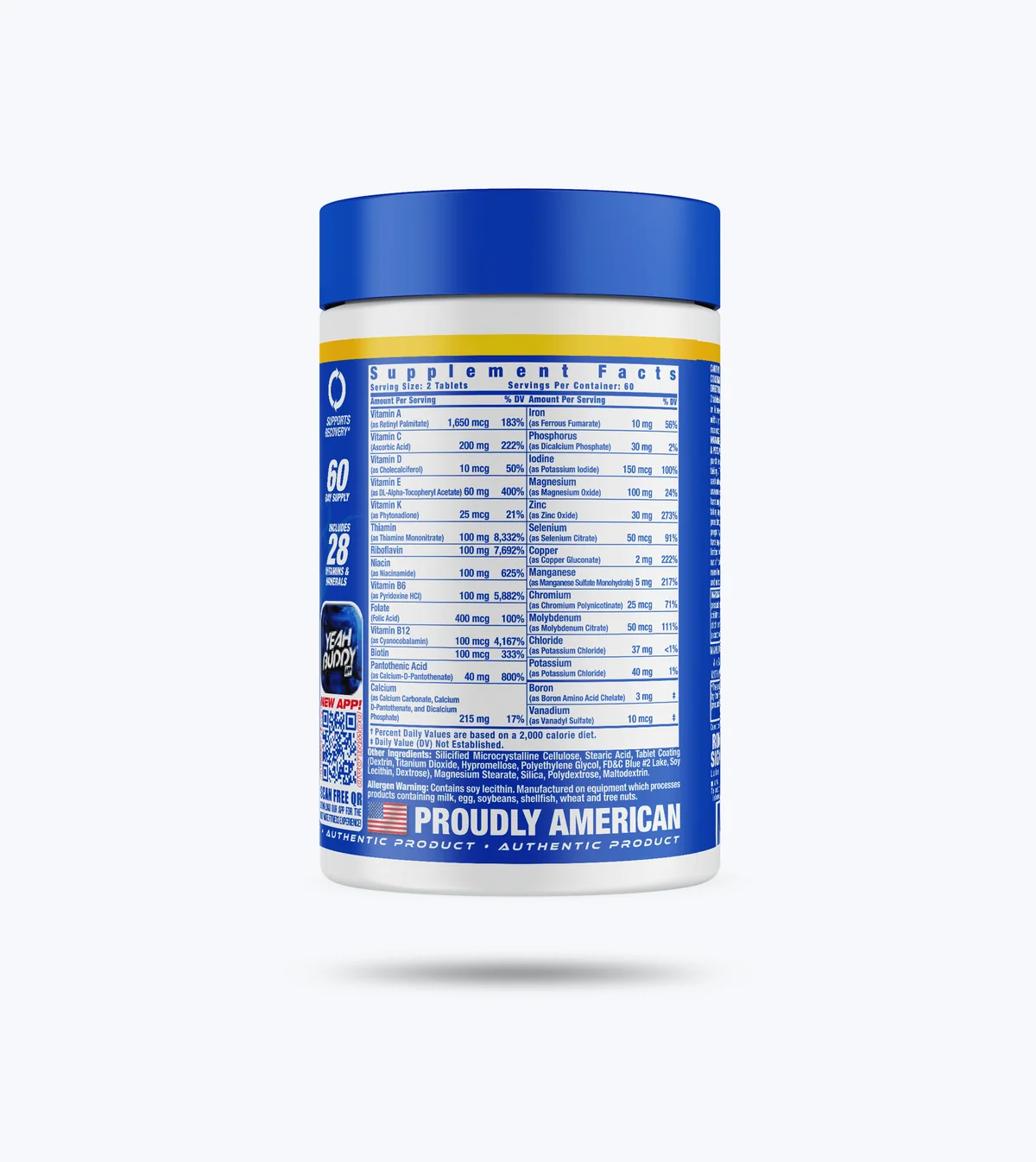 Близък план на етикета на Ronnie Coleman Vita XS, показващ марката и продукта