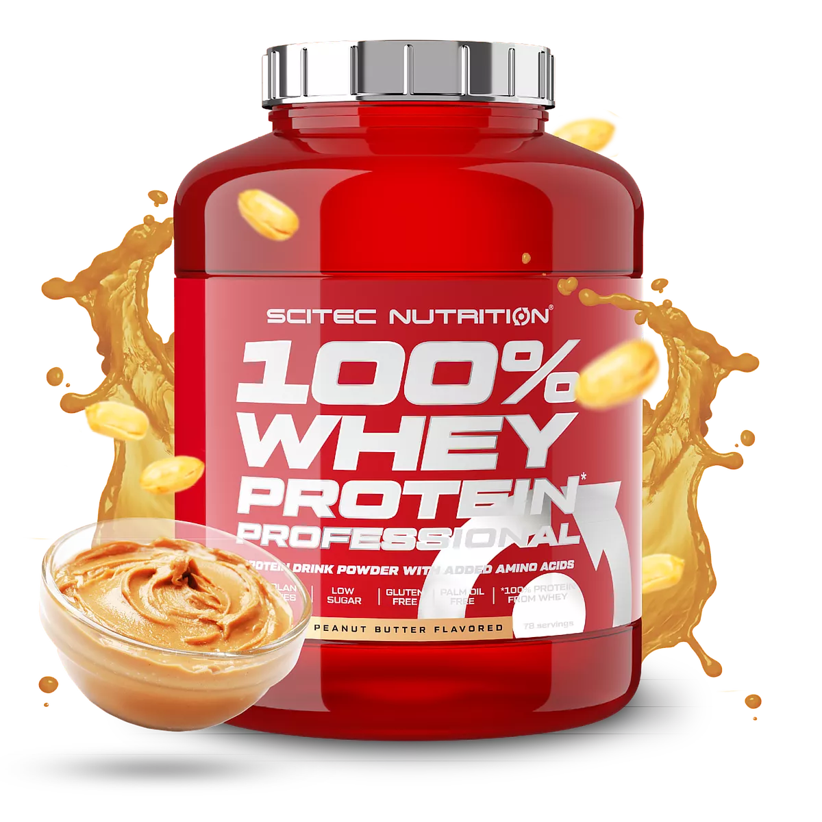 Близък план на текст от етикета на Scitec Nutrition 100% Whey Protein Professional