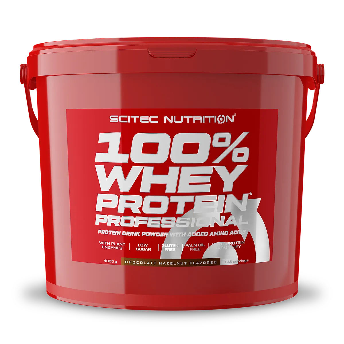 Близък план на етикета на Scitec Nutrition 100% Whey Protein Professional, с информация за хранителните стойности