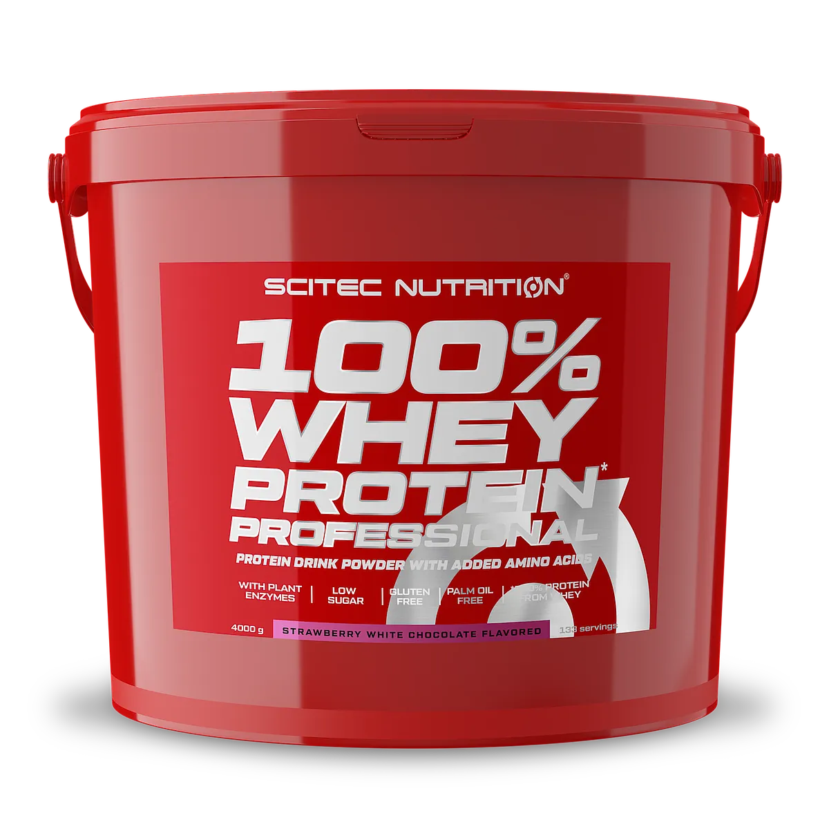 Опаковка Scitec Nutrition 100% Whey Protein Professional с изсипващ се прах и мерителна лъжичка