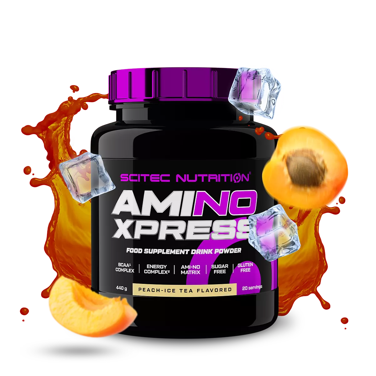 Детайлен изглед на етикета на Scitec Nutrition Ami-NO Xpress с акцент върху ключовите съставки